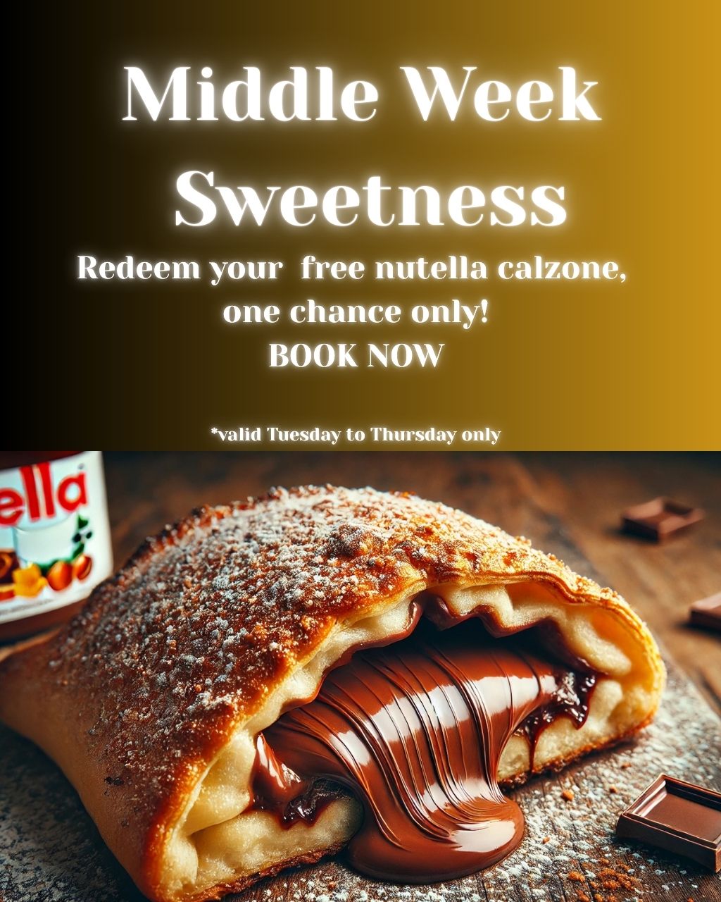 Dessert calzone with strawberries and chocolate drizzle